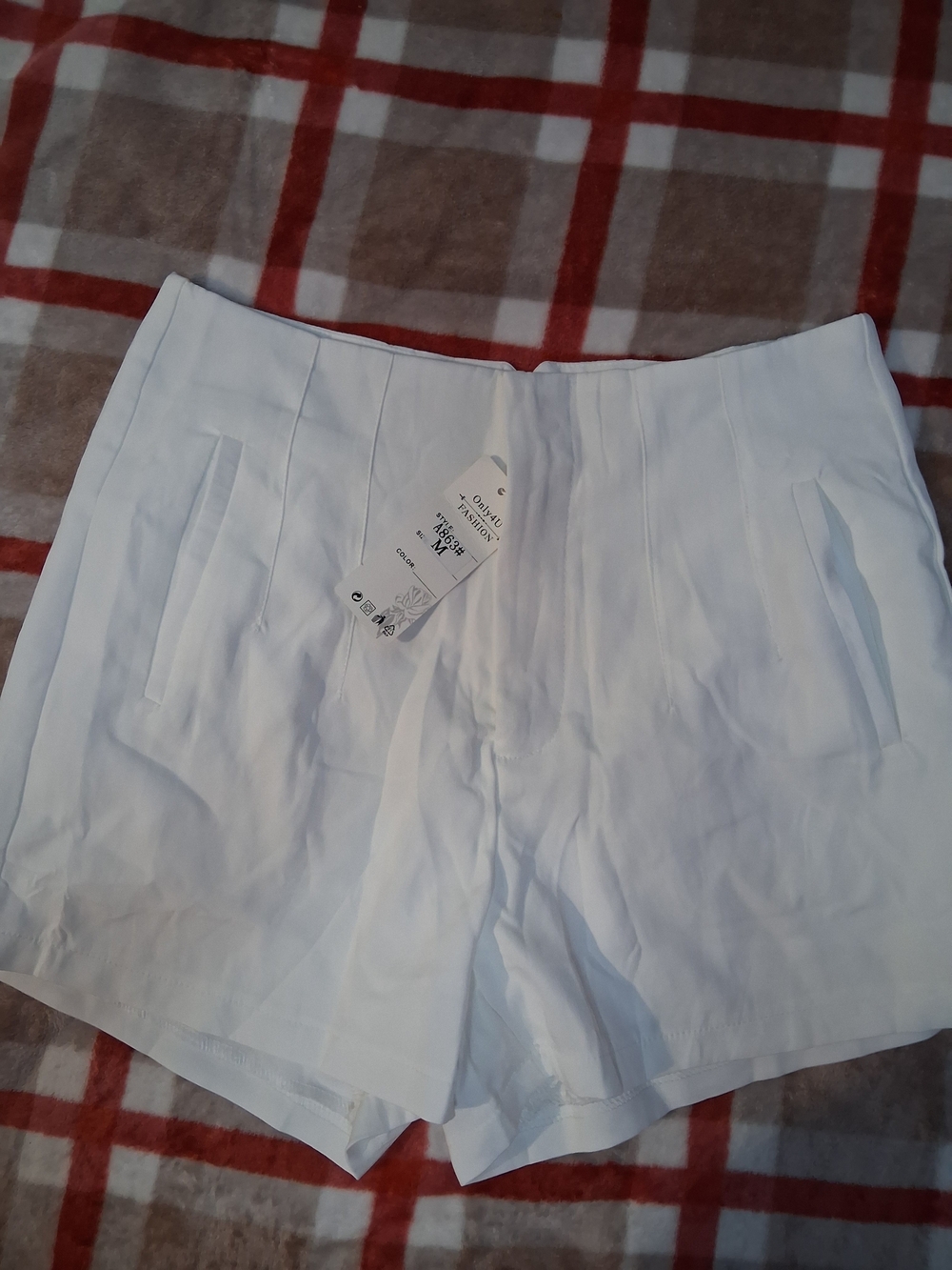 ONLY4U Women's White High-Waist Tailored Shorts